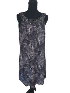 White House Black Market Gray Beaded-Neckline Mini Dress
